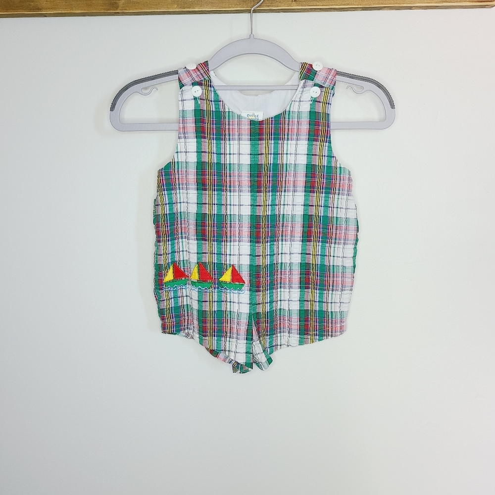 Vintage Plaid Sailboat John John Romper